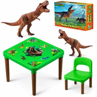 Imagem de Kit Mesinha Infantil Dinossauro Quebra Cabeça T-rex Vinil - EINSTOK