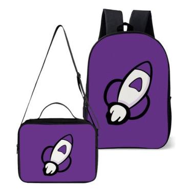 Imagem de Mochila Simples Escolar Infantil Com Lancheira Logo Foguete Roxo Youtu