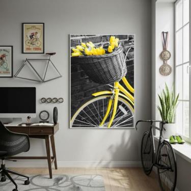 Imagem de Quadro Bike Com Flores Amarelas-70X50Cm Mold Branca - Quadros On-Line