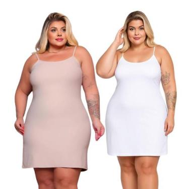 Imagem de Kit 02 Vestido Segunda Pele Plus Size Combinete Forro Básico Ideal Par