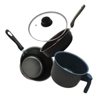 Imagem de Jogo De Panelas Antiaderente Preto 3 Peças Tampa De Vidro Rl