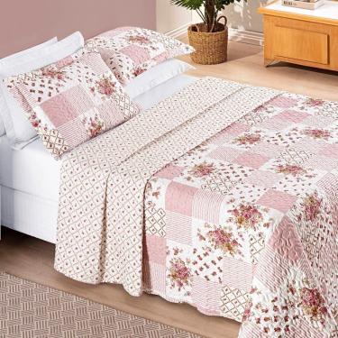 Imagem de Colcha Estampada Dupla Face Bouti Queen 03 Peças - Rosa Matura