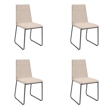 Imagem de Kit 4 Cadeiras De Jantar Cozinha Industrial Lexa Veludo Élpis Móveis Bege Preta