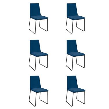 Imagem de Kit 6 Cadeiras De Jantar Cozinha Industrial Lexa Veludo Élpis Móveis Azul Marinho Preta