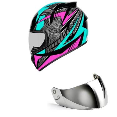 Imagem de Capacete Ebf New Spark Flash Preto Tifany e Rosa Mais Viseira Prata-Feminino