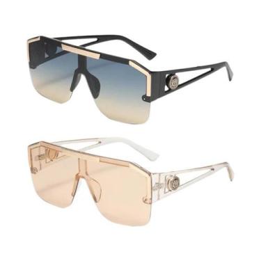 Imagem de Óculos De Sol Unissex Oversized Quadrados Da Moda UV400 Com Lentes Gra
