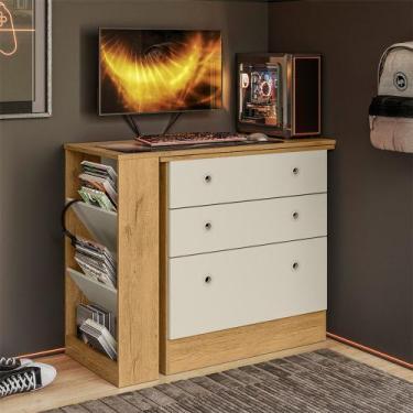 Imagem de Cômoda Com Mesa Giratória Gamer Em Mdp Qmovi, Freijó/Off White