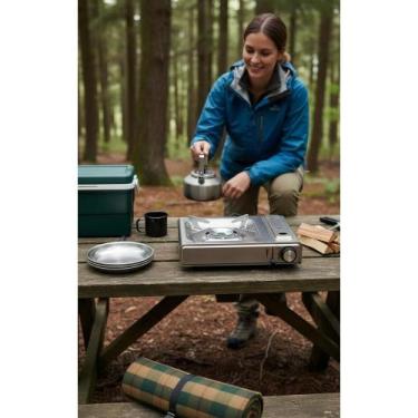 Imagem de 2x Fogareiro Portátil Inox Camping Cozinha Acendimento Autom - Congrat