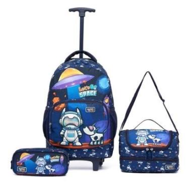 Imagem de Kit Mochila Rodinha Menino Dino Gamer Juvenil Escolar Lancheira Estojo-Masculino
