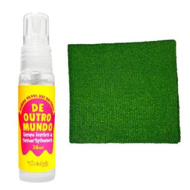 Imagem de Kit Limpa Bacterias Lentes e Celulares com Pano Microfibra Cor:Verde -
