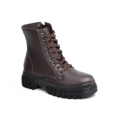 Imagem de Bota Coturno Feminino Rasteira Conforto Preta e Café - Eleuterio Shoes