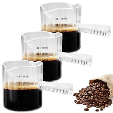 Imagem de Pacote com 3 copos Expresso Shots - Copo expresso de vidro de 170 g com bico em forma de V, copos medidores com nervuras transparentes com escala e alça de vidro, bicos duplos grandes xícaras de café