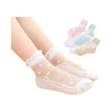 Imagem de Meias De Algodão Respiráveis Para Meninas, 5 Pares, Com Renda, Malha E