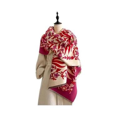 Imagem de Cachecol De Cashmere Com Estampa Floral Para Mulheres, Xale Com Franja