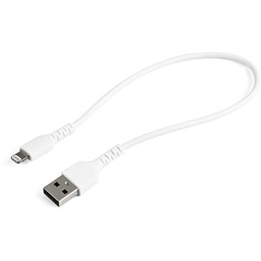 Imagem de StarTech.com Cabo USB-A para Lightning de 12 polegadas (30 cm) branco durável - Cabo de alimentação USB tipo A de fibra de aramida resistente para uso pesado / cabo de alimentação de sincronização - Apple MFi certificado iPad/iPhone 12 (RUSBLTMM30 CM