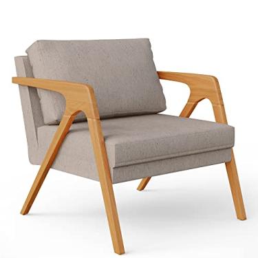 Imagem de Poltrona Decorativa Para Sala De Estar Pietra Com Estrutura De Madeira L02 Linho Bege - Lyam Decor