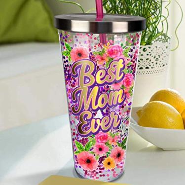 Imagem de Spoontiques Copo com glitter Best Mom Ever com canudo, tamanho único, rosa e roxo