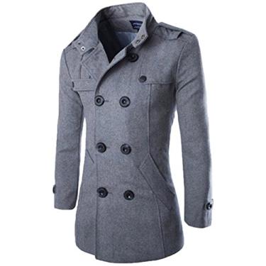 Imagem de Elonglin Casaco masculino jaqueta Mi-Long com botão duplo blazer fantasia sobretudo, Cinza escuro, Large