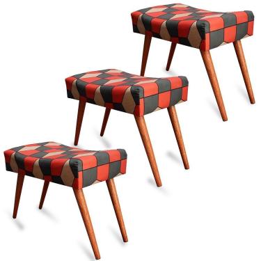 Imagem de Kit 3 Puff Cama inBox Kingston Retangular com Pés em Madeira Maciça Tecido Suede