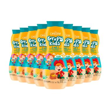 Imagem de Shampoo + Condicionador 2em1 Nazca Origem Grupy Kids Xô Embaraço Vegano pH Neutro 500ml (Kit com 9)