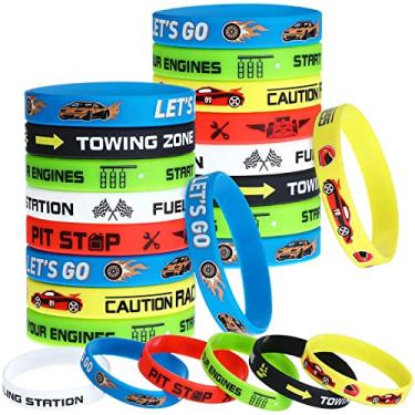 Imagem de Pacote com 24 lembrancinhas de festa de carros de corrida, artigos de festa de aniversário, decoração de festa de carro de corrida com bandeiras de borracha para fitness, corrida, bicicleta, tarefas, festa de aniversário infantil