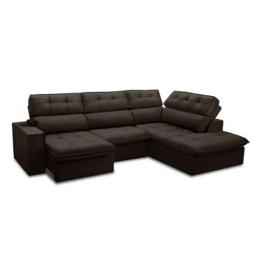 Imagem de sofá 5 lugares retrátil e reclinável arezzo com chaise direito veludo marrom