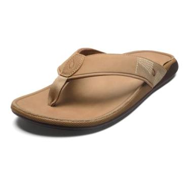 Imagem de OluKai Tauhine Men's Beach Sandals, Quick Dry Flip-Flop Slides, Waterproof Full-Grain Leather & Wet Grip Soles, Soft Comfort Fit & Arch Support, Golden Sand/Golden Sand, 10