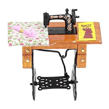 Imagem de Mini máquina de costura vintage, moderna moda antiga artesanato requintado máquina de costura para casa de bonecas 1:12 para casa de bonecas