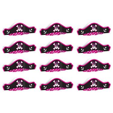 Imagem de Beistle S66883AZ12 chapéus pirata estampados, 12 peças, OSFM, rosa/preto/branco