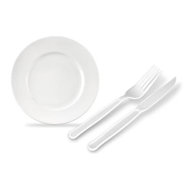 Imagem de Kit Churrasco Prato, Garfo e Faca Branco c/ 24un