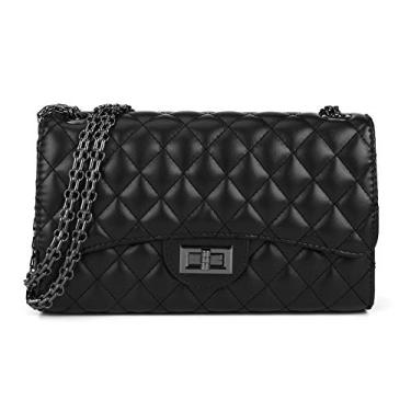 Imagem de Gladdon Bolsa tiracolo acolchoada para mulheres, bolsa de ombro feminina moderna com corrente, bolsas de designer, Preto, Medium