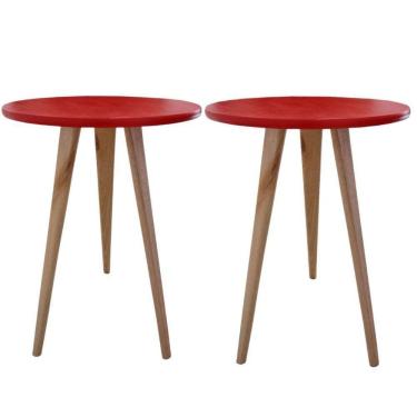 Imagem de Kit 2 Mesa De Canto Lateral Redonda Karina Vermelho 68Cm