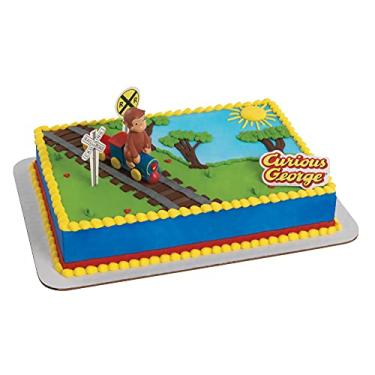 Imagem de DecoSet® Curious George Train Cake Topper, 4-Piece Set, Keepsake Figures for Hours of Fun, Create an Adorable Birthday Centerpiece