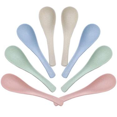 Imagem de Colheres de jantar CUNYA 8 peças de colheres de palha de trigo, colher de sopa de cereais portátil reutilizável multicolorida leve e durável colher de lava-louças e micro-ondas segura para conjunto de presente para crianças