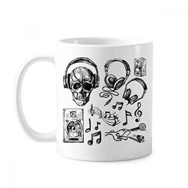 Imagem de Fone de ouvido crânio instrumento musical padrão caneca cerâmica cerâmica café porcelana copo talheres