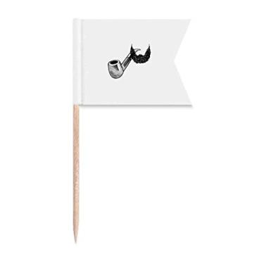 Imagem de Cachimbo contrastante, tamanho da barba, presente art déco, bandeiras de palito, marcação de etiquetagem para festa de bolo, comida e placa de queijo