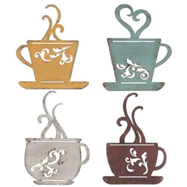 Imagem de Parede de copo de café de metal coleção, decoração de cafeteria de restaurante de cozinha! Conjunto com 4