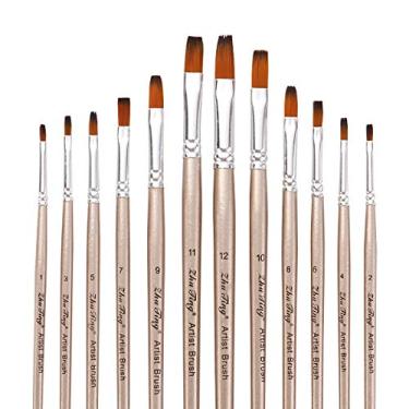 Imagem de LUGU Conjunto de pincéis de tinta 12pcs Conjunto de pincéis de ponta plana com elo de nylon pa a sta acrílico Aquarelle Guache Pintu a ó em aquarela pa materiais de desenho artístico