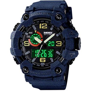 Imagem de Relógios masculinos multifunções militares S-Shock relógio esportivo LED digital impermeável despertador, Denim Blue, large