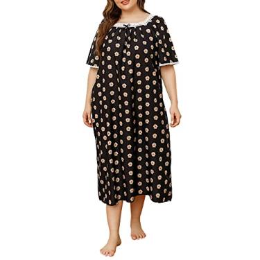 Imagem de Moniss Vestido espreguiçadeira feminino vintage plus size camisolas soltas pijamas