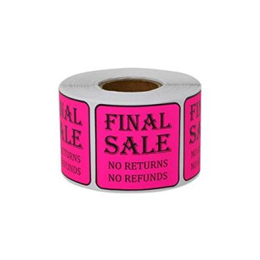 Imagem de Adesivos de venda final - Sem devoluções sem reembolso - 3,5 x 3,5 polegadas quadrados em rosa neon para de mercado vendas finais de garagem vend em quintal Rummage Sale Stores Etiquetas - 300 etiquetas por rolo