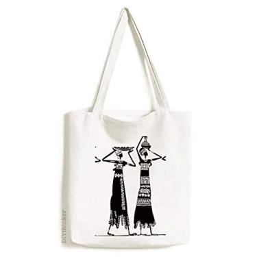Imagem de Primitive Africa Vestidos aborígenes pretos sacola de lona sacola de compras bolsa casual bolsa de mão