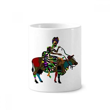 Imagem de Cow Ride China Minority Dressing Totem Escova de Dentes Suporte para Caneca, Suporte de Cerâmica
