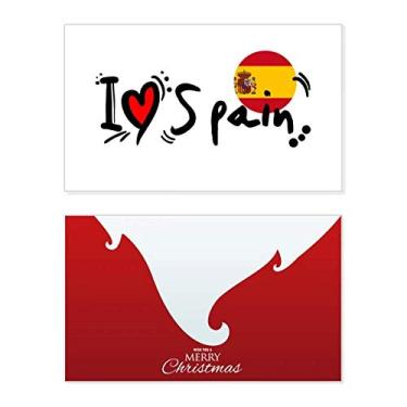 Imagem de I Love Spain Bandeira de Palavra Love Heart Ilustration Holiday Merry Christmas Cartões de parabéns Mensagem de Natal