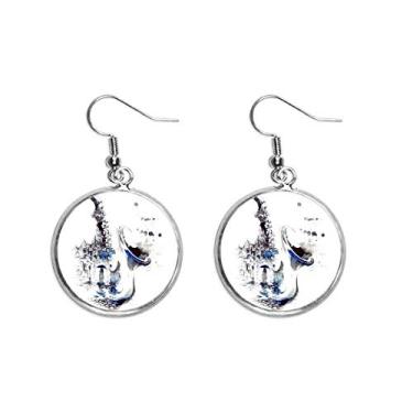 Imagem de Sax Building Guarda-chuva Aquarela Orelha Pendente Prata Brinco Joia Feminina