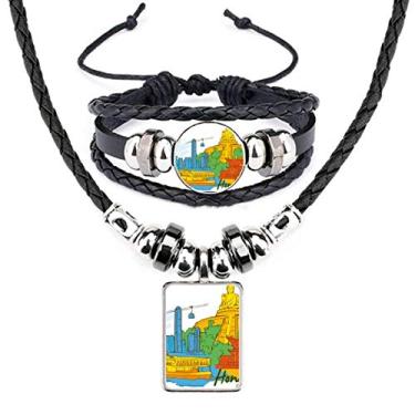 Imagem de China Hong Kong Victoria Conjunto de joias de colar de couro aquarela