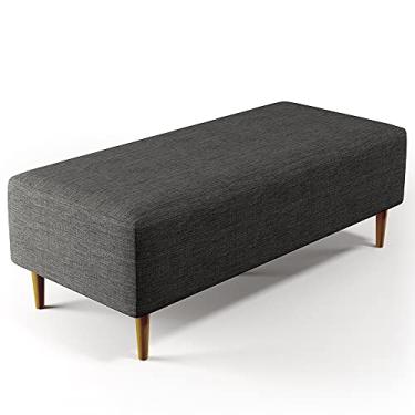 Imagem de Puff Decorativo Sala de Estar Bali W01 Pés Palito 120x50 cm Linho Cinza Escuro - Lyam Decor