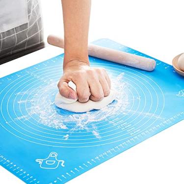 Imagem de LIMNUO Tapete de silicone extragrosso, grande, antiaderente, pastelaria para massa de torta (azul, M-40 cm (L) x 50 cm (C))