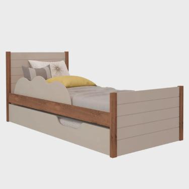 Imagem de Cama Solteiro Bibox Elza Off White/Café com proteção lateral e cama auxiliar - 100% mdf - Cimol