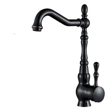 Imagem de Torneira de lavatório retrô de bronze antigo de bronze preto Torneira misturadora de alça única 360 rotação Torneira de cozinha Torneiras misturadoras de cozinha, bronze polido a óleo
